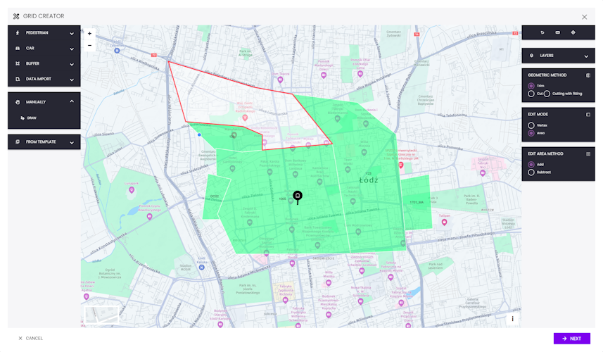 UpGrid editing the creating areas manually