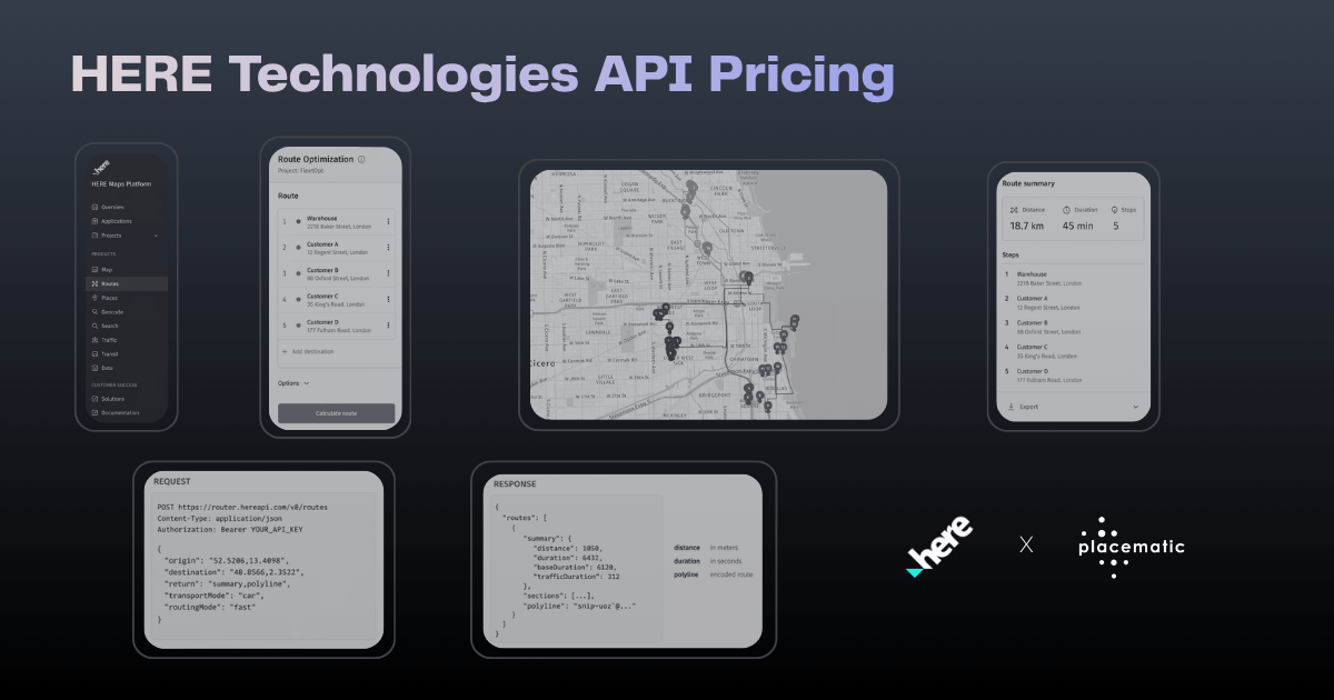HERE Technologies API pricing breakdown — routing, geocoding and fleet optimization costs explained by Placematic, a HERE Gold Partner